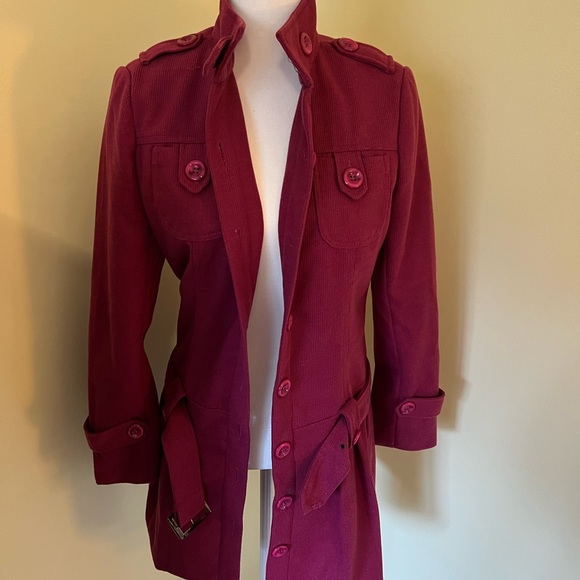 Marloca Raspberry Button Down NEW Size Large Gorgeous Lined Jacket belted - Picture 5 of 16